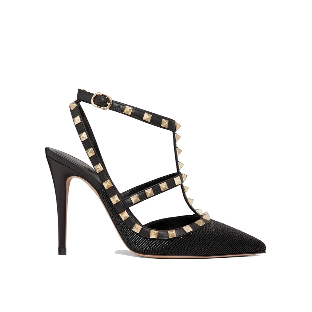 Valentino Black and Gold Studded Heels